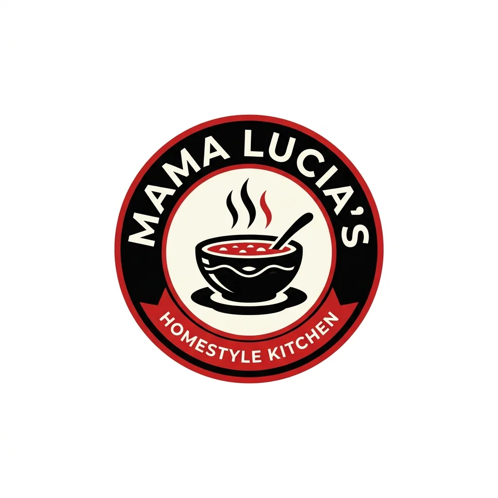 Eatery Logo result: Eatery Logo: Badge + Steaming Bowl + Red & Black